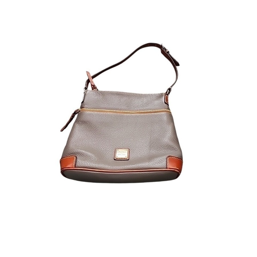 Dooney Bourke Pebble Leather Handbag Shoulder Bag‎ Gray Brown Trim